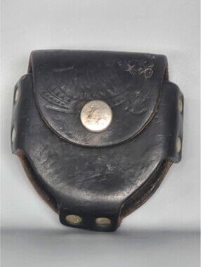 Vintage Genuine Leather Snuff Box Black with Snap Closure & Belt Loop Made in US